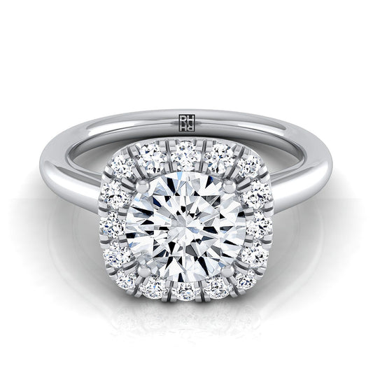 18K White Gold Round Brilliant Diamond Sophisticated and Simple Halo on a High Polished Engagement Ring -1/4ctw