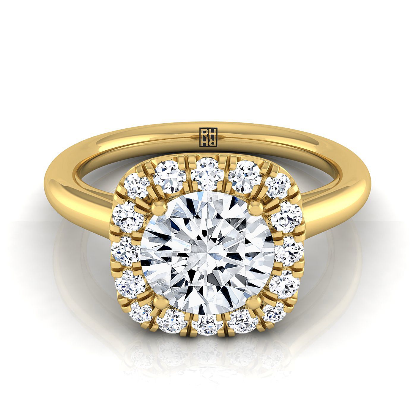 Amy Select High Polish Simple Halo Round Lab Diamond Engagement Ring in 18K Yellow Gold | RockHer