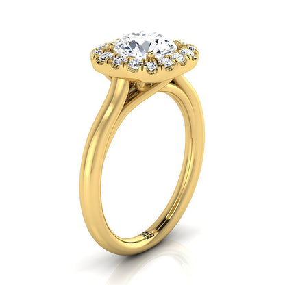 Round Brilliant, High Polish Simple Halo, in 18K Yellow Gold, prong setting – side profile | RockHer