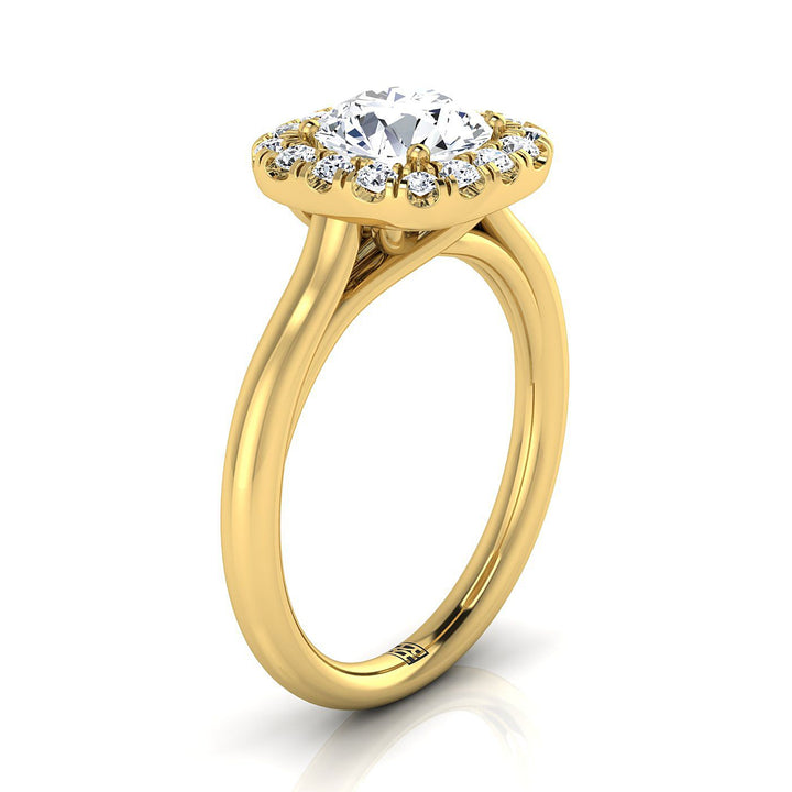 Amy Select High Polish Simple Halo Round Lab Diamond Engagement Ring in 18K Yellow Gold | RockHer