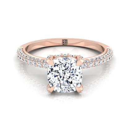 Diamond Encrusted Claw Triple Pavé Cushion, in 14K Rose Gold, prong setting | RockHer