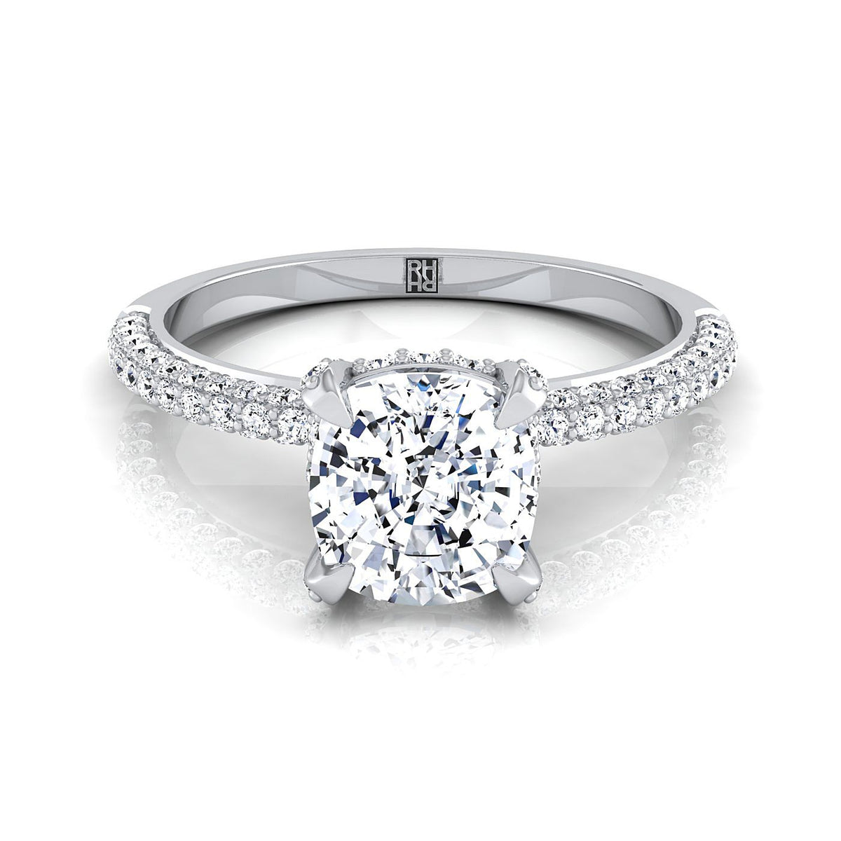 Tina Select Triple Row Pavé Cushion Cut Lab Diamond Engagement Ring in 18K White Gold | RockHer