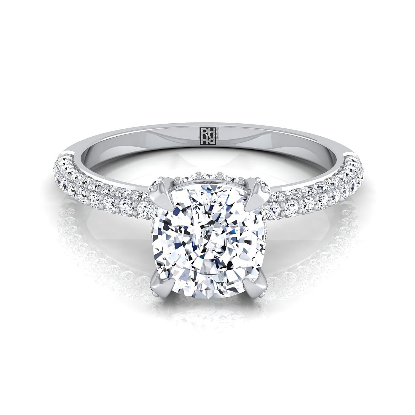 The Tina cushion setting in Platinum, a select triple row pavé cut design from RockHer