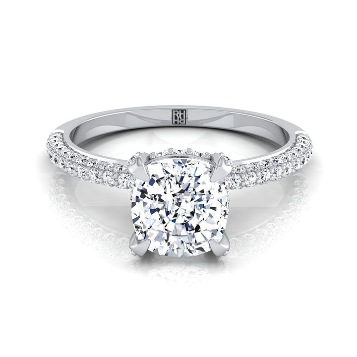 Diamond Encrusted Claw Triple Pavé Cushion, in Platinum – view 8 | RockHer