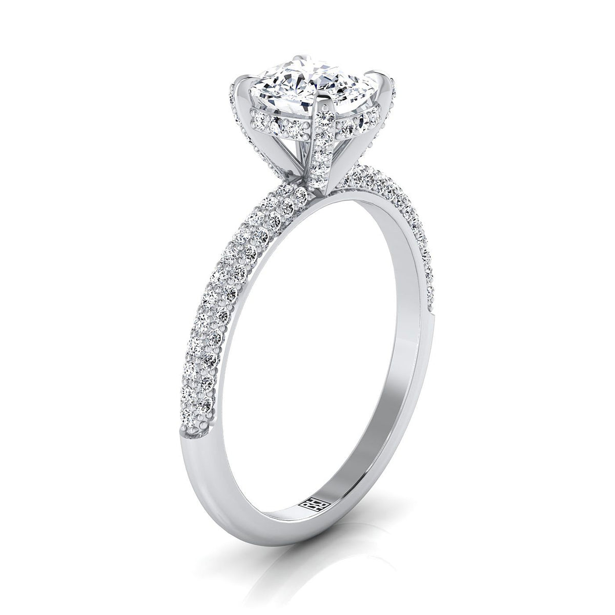 RockHer atelier photo of The Tina cushion engagement ring setting in 18K White Gold