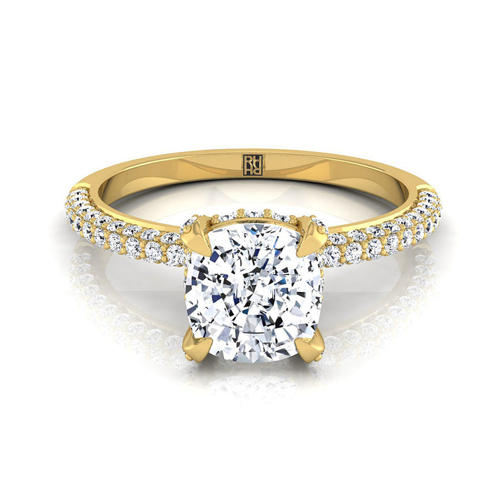 Tina Select Triple Row Pavé Cushion Cut Lab Diamond Engagement Ring in 18K Yellow Gold | RockHer