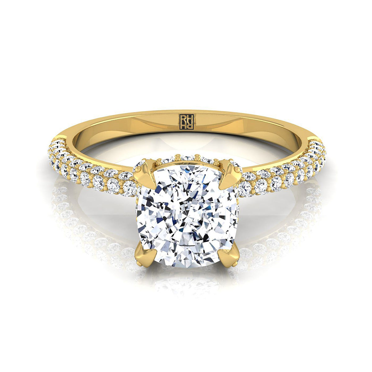 Tina Select Triple Row Pavé Cushion Cut Lab Diamond Engagement Ring in 18K Yellow Gold | RockHer
