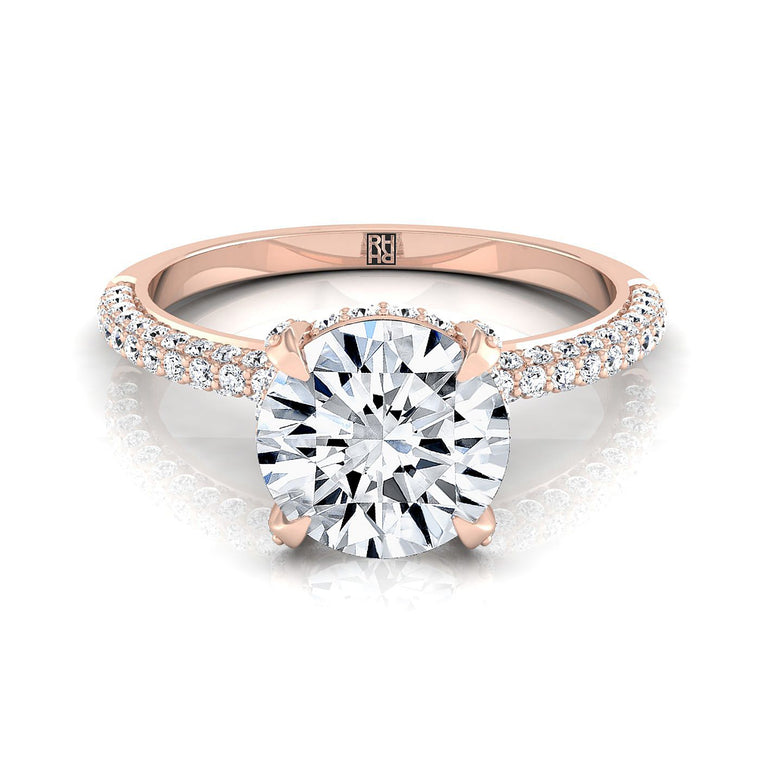 The Tina Triple Row Pavé Round Engagement Ring Setting in 14K Rose Gold