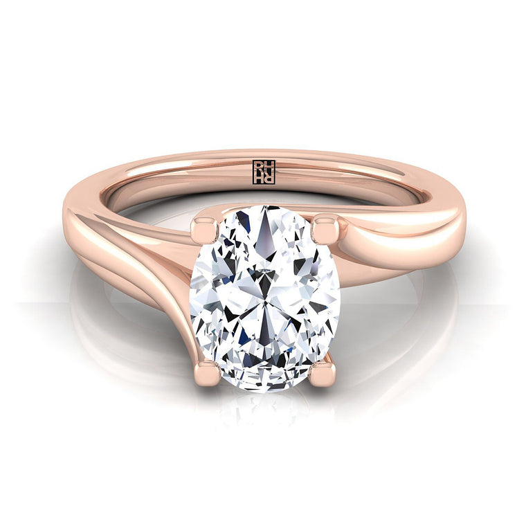 The Joplin Twisted Bypass Solitaire Oval Engagement Ring Setting in 14K Rose Gold