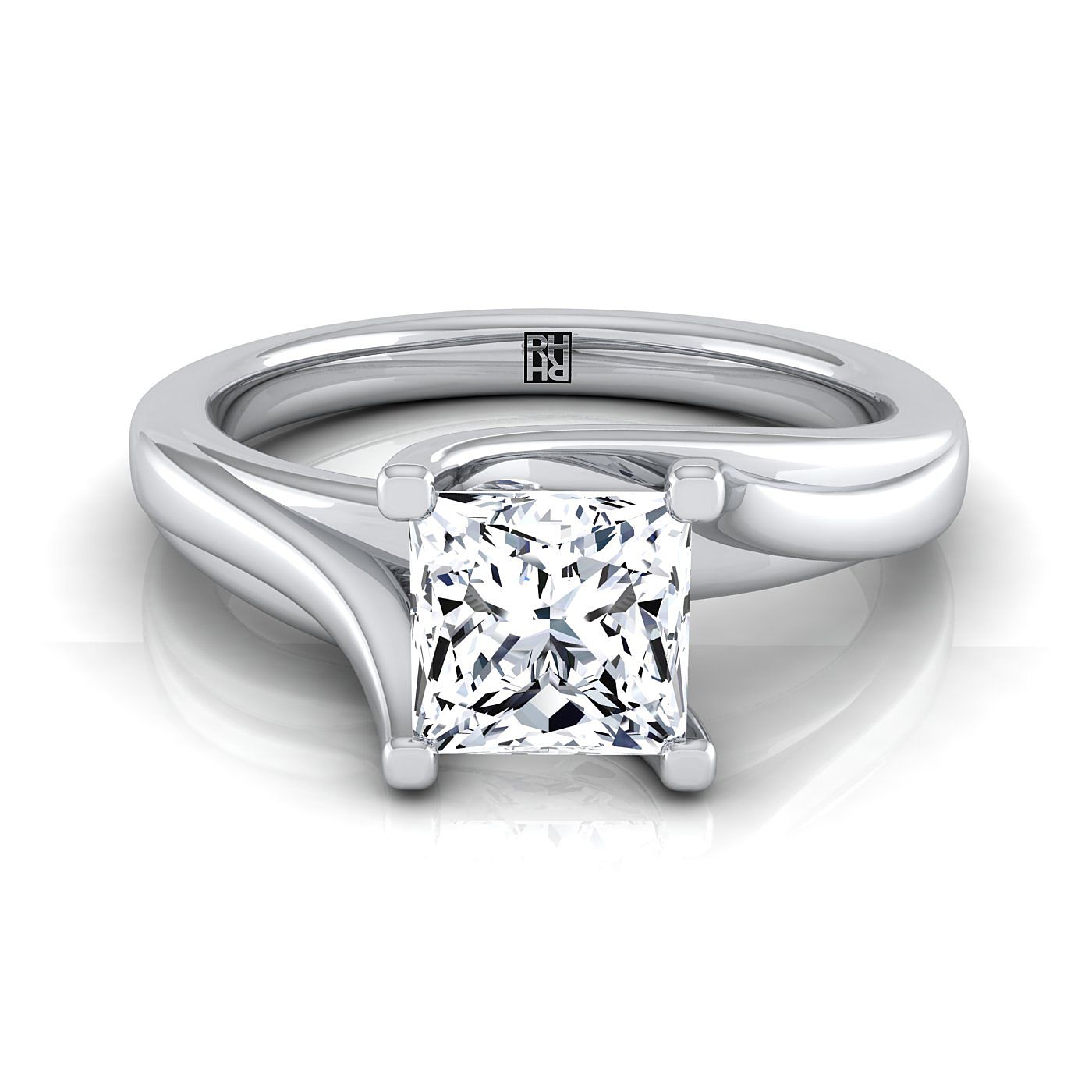 14K White Gold Princess Cut Twisted Bypass Solitaire Engagement Ring
