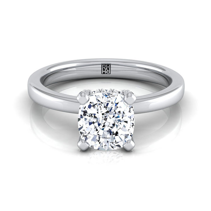 Lana Select Secret Halo Adorned Prong Solitaire Cushion Engagement Ring in 14K White Gold with Cushion Ideal Cut Lab Diamond — D/VVS1 | IGI Certified