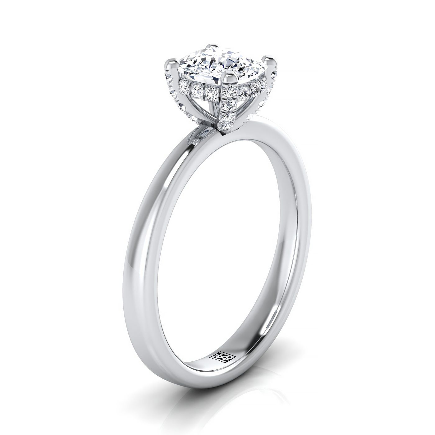 RockHer atelier photo of The Lana cushion engagement ring setting in 18K White Gold