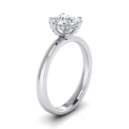 Lana Select Secret Halo Adorned Prong Solitaire Cushion Engagement Ring, in Platinum – view 8 | RockHer