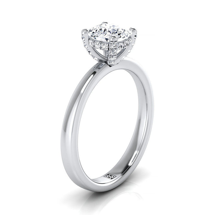 Lana Select Secret Halo Adorned Prong Solitaire Cushion Engagement Ring in 14K White Gold with Cushion Ideal Cut Lab Diamond — D/VVS1 | IGI Certified