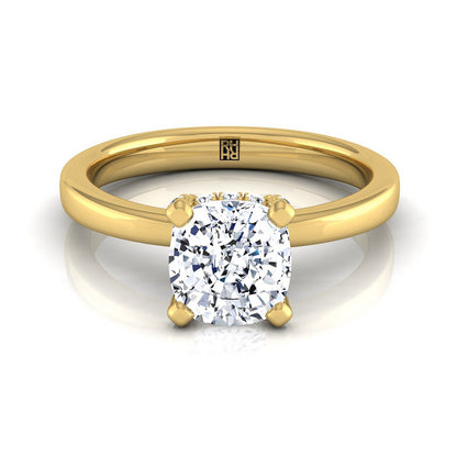 Lana Select Secret Halo Adorned Prong Solitaire Cushion Engagement Ring, in 18K Yellow Gold – view 7 | RockHer