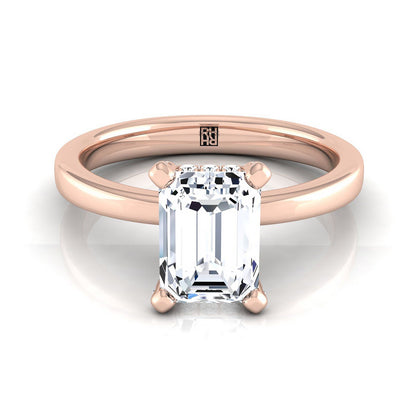 European Cut, Secret Halo Adorned Prong Solitaire Emerald, in 14K Rose Gold | RockHer