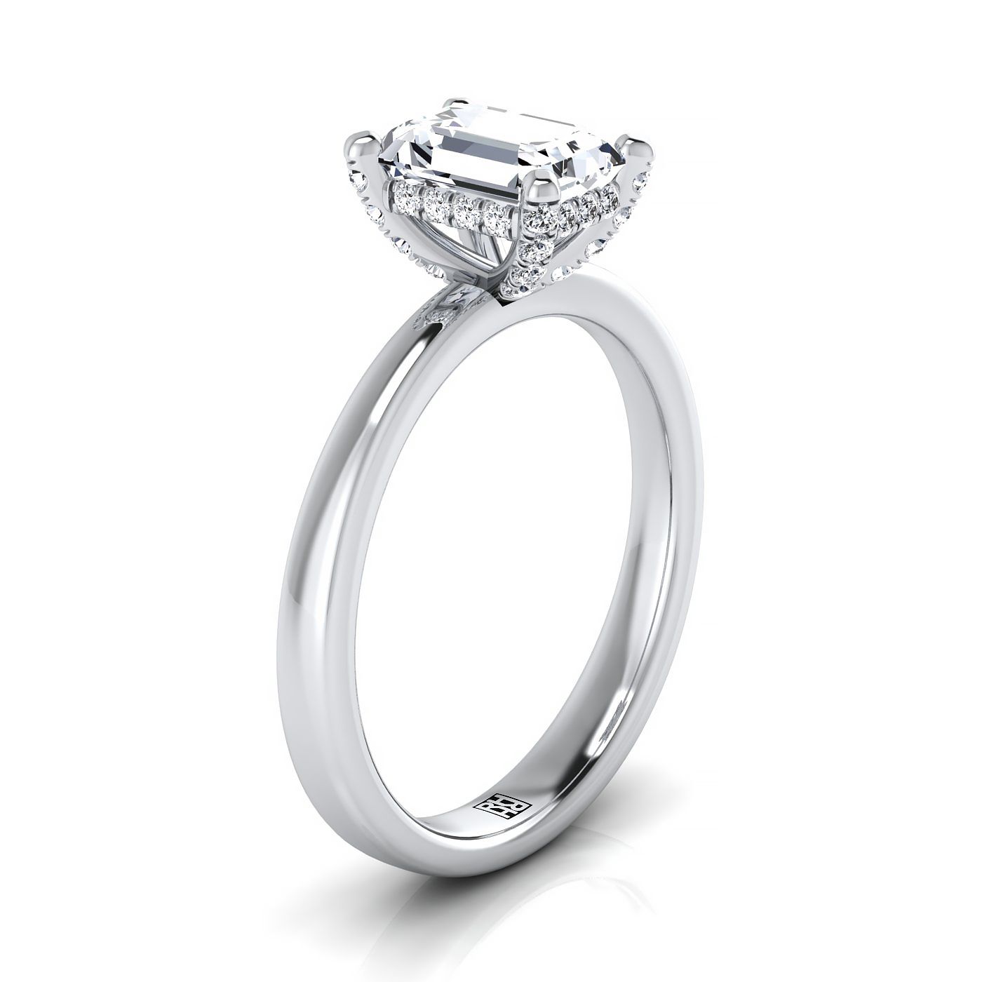 Lana Select Hidden Halo Emerald Cut Lab Diamond Engagement Ring in Platinum | RockHer