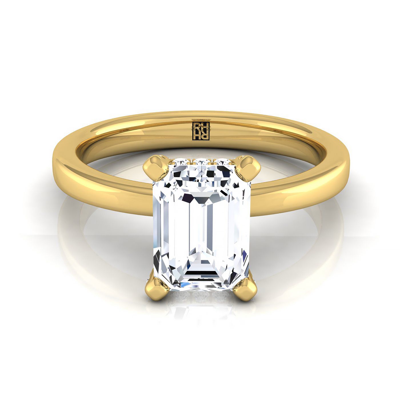 Lana Select Hidden Halo Emerald Cut Lab Diamond Engagement Ring in 18K Yellow Gold | RockHer