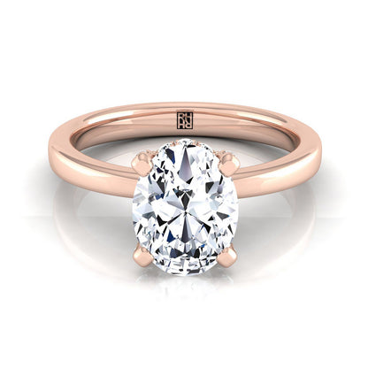 Secret Halo Adorned Prong Solitaire Oval, in 14K Rose Gold | RockHer