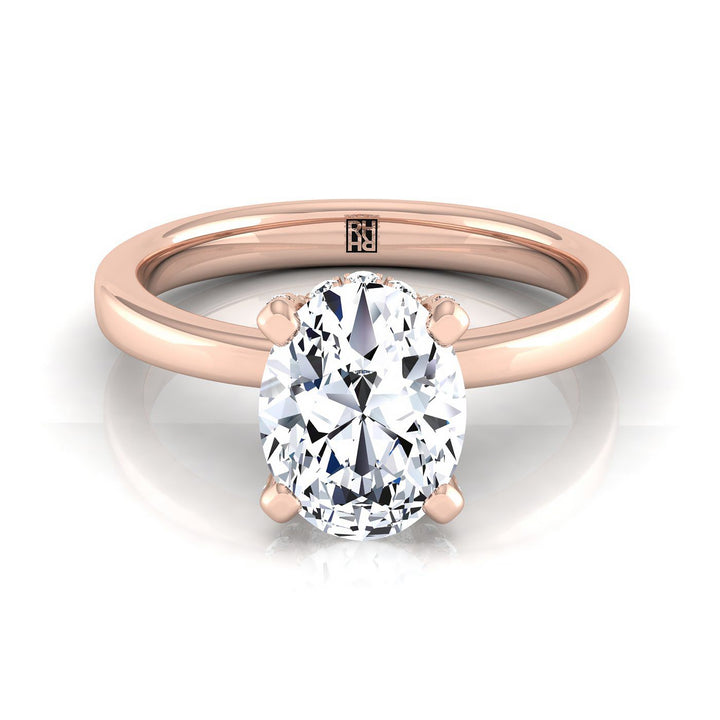 Secret Halo Adorned Prong Solitaire Oval, in 14K Rose Gold | RockHer