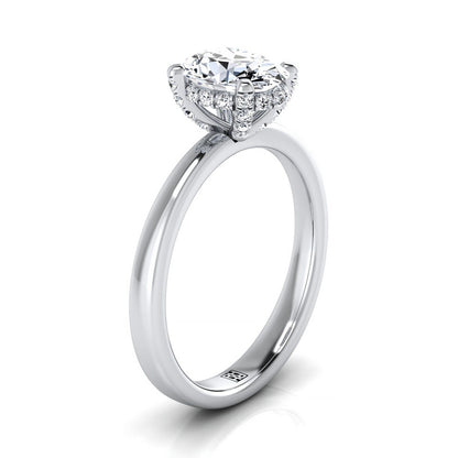 Secret Halo Adorned Prong Solitaire Oval, in Platinum – side profile | RockHer