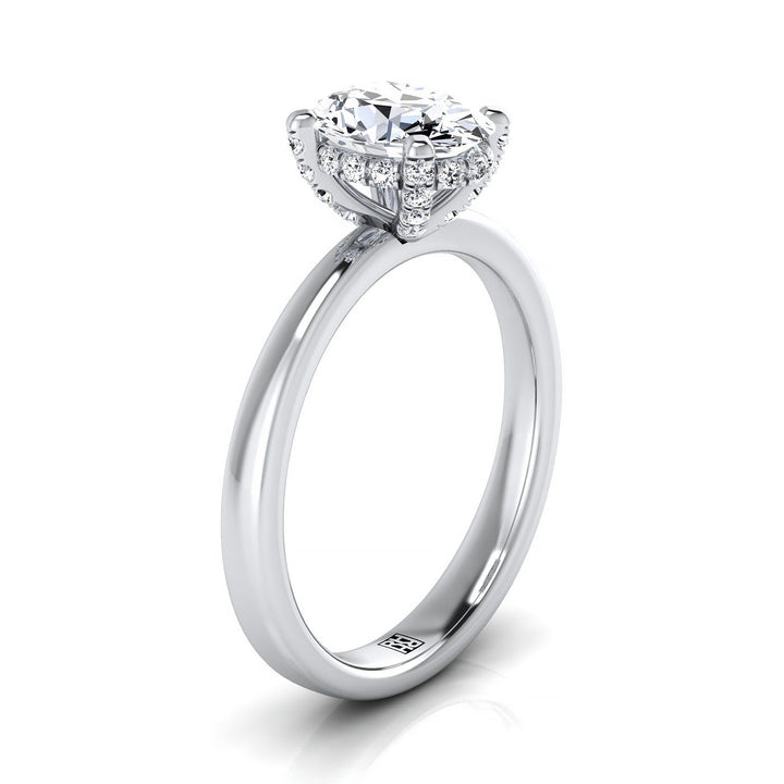 Lana Select Secret Halo Adorned Prong Solitaire Oval Lab Diamond Engagement Ring in 18K White Gold | RockHer
