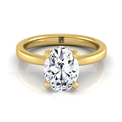 Secret Halo Adorned Prong Solitaire Oval, in 18K Yellow Gold | RockHer