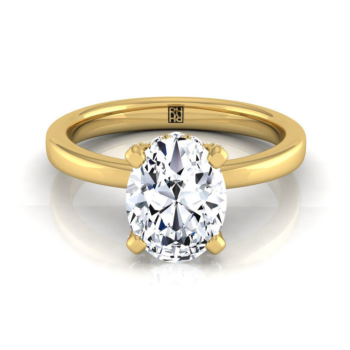 Secret Halo Adorned Prong Solitaire Oval, in 18K Yellow Gold | RockHer