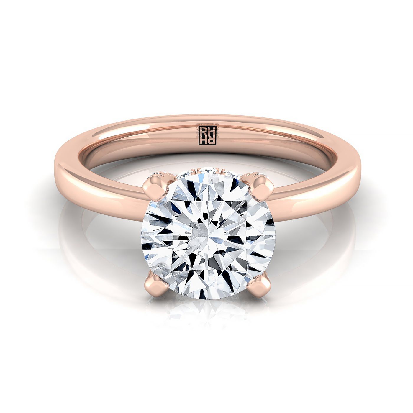 Lana Select Secret Halo Adorned Prong Solitaire Round Lab Diamond Engagement Ring in 14K Rose Gold | RockHer