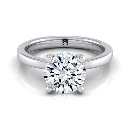 Lana secret halo adorned prong solitaire engagement ring in platinum with round lab diamond — RockHer