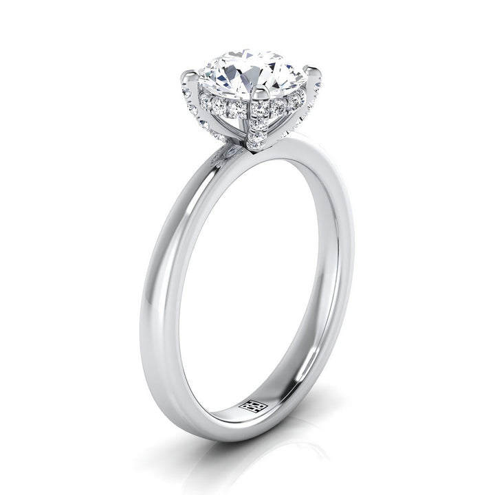 Lana secret halo adorned prong solitaire engagement ring in 18K white gold with round lab diamond — RockHer
