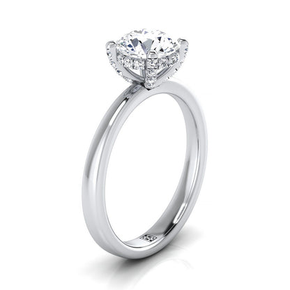 Lana Select secret halo adorned prong solitaire round ring in 14K White Gold — view — RockHer