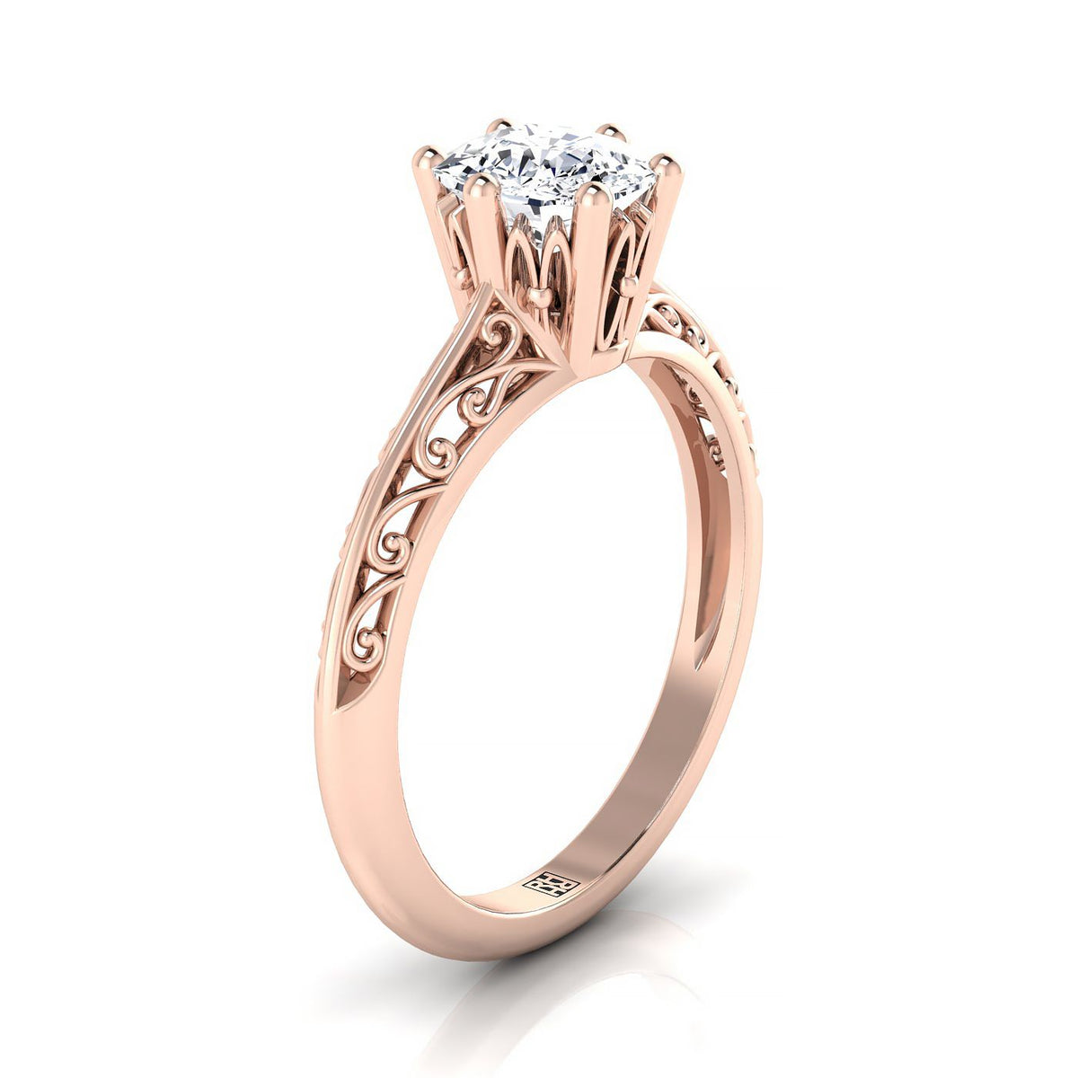 Select Vintage Solitaire Cut styling on The Layla cushion engagement ring setting | RockHer