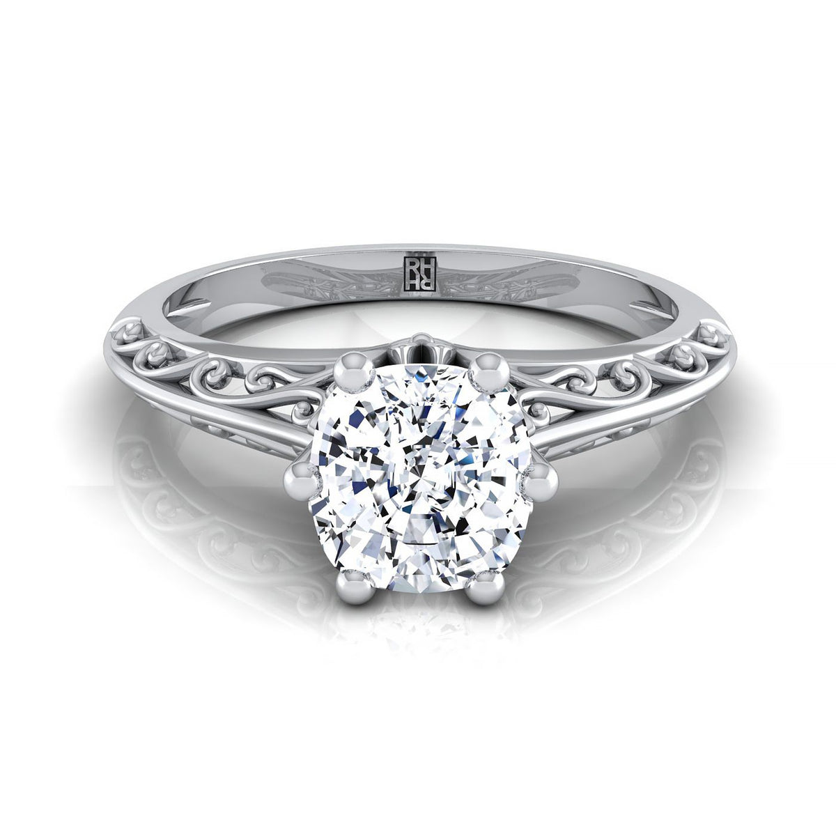 The Layla cushion engagement ring setting in 18K White Gold | RockHer