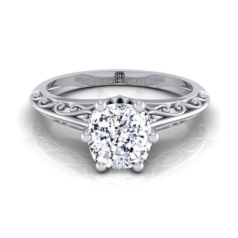 The Layla Select Vintage Solitaire Cushion Cut Lab Diamond Engagement Ring in 18K White Gold