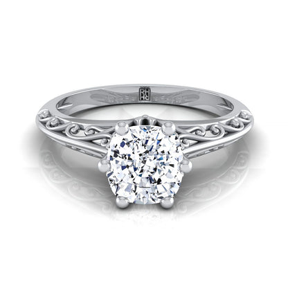 Vintage Scroll Cutout Solitaire Cushion, in Platinum | RockHer