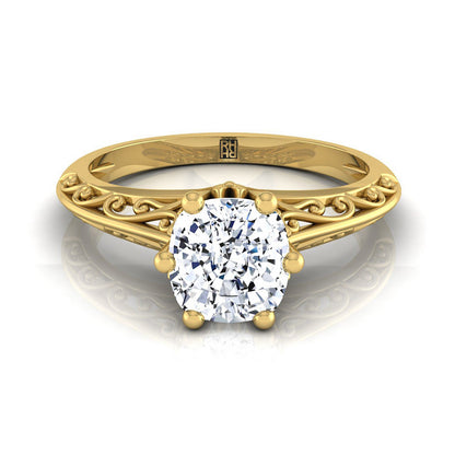 Vintage Scroll Cutout Solitaire Cushion, in 18K Yellow Gold | RockHer