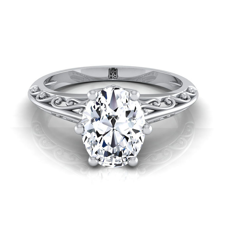 The Layla Select Vintage Solitaire Oval Lab Diamond Engagement Ring in 18K White Gold