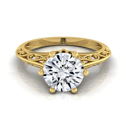 Round Brilliant, Vintage Scroll Cutout Solitaire, in 18K Yellow Gold | RockHer