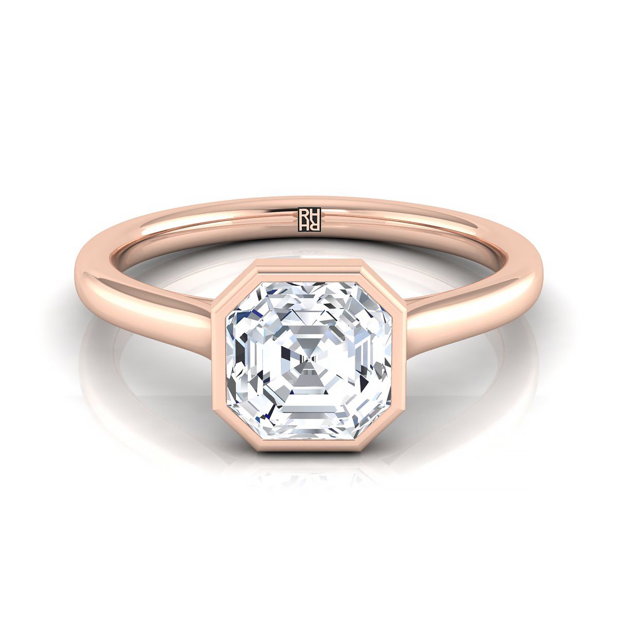 Duran Select Simple Bezel Solitaire Asscher Cut Lab Diamond Engagement Ring in 14K Rose Gold | RockHer