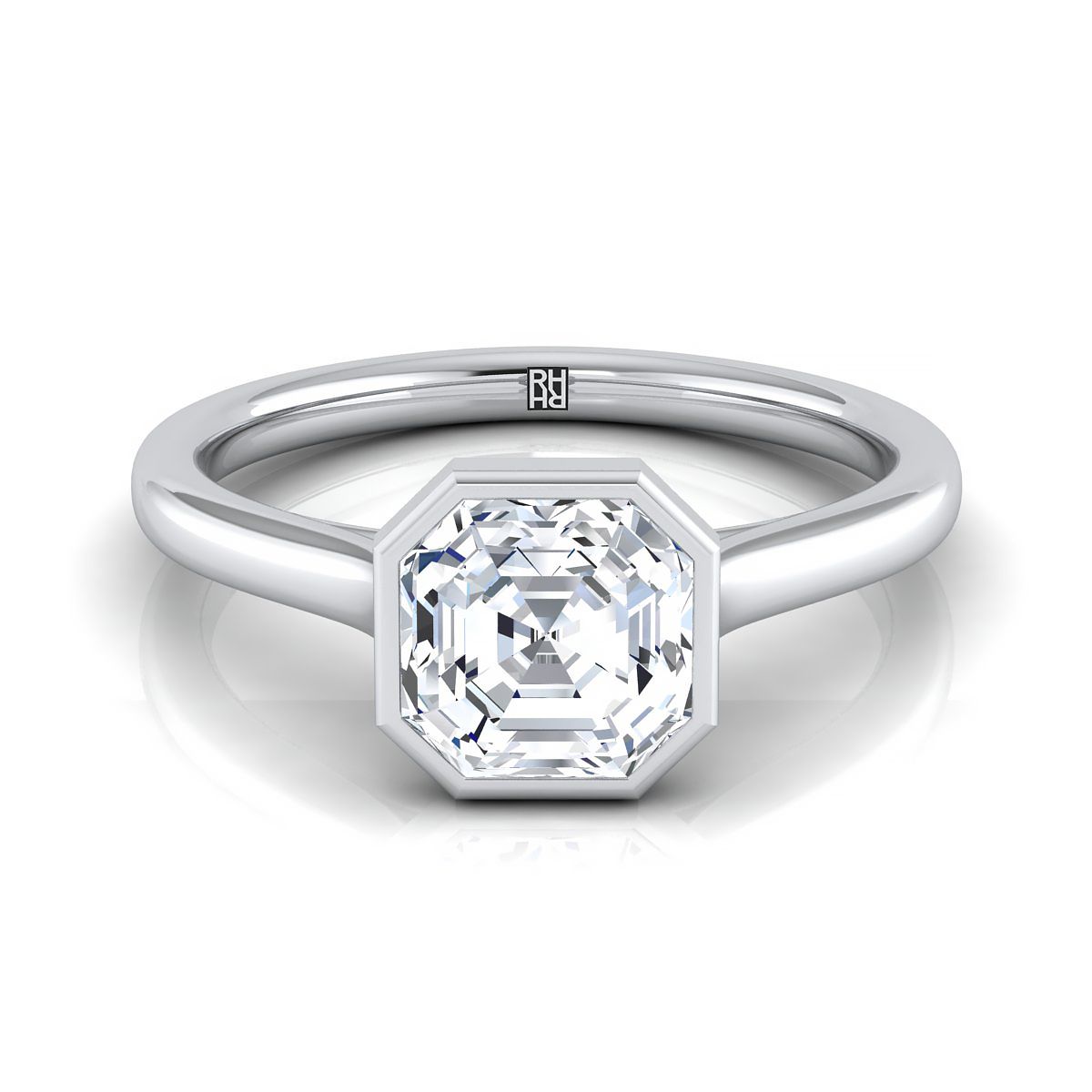 Duran Select Simple Bezel Solitaire Asscher Cut Lab Diamond Engagement Ring in 18K White Gold | RockHer