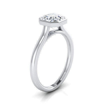 Simple Bezel Solitaire Asscher, in 18K White Gold – side profile | RockHer