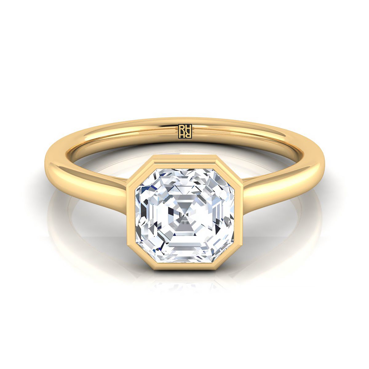 Duran Select Simple Bezel Solitaire Asscher Cut Lab Diamond Engagement Ring in 18K Yellow Gold | RockHer