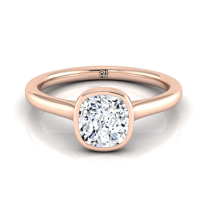 Simple Bezel Solitaire Cushion, in 14K Rose Gold | RockHer