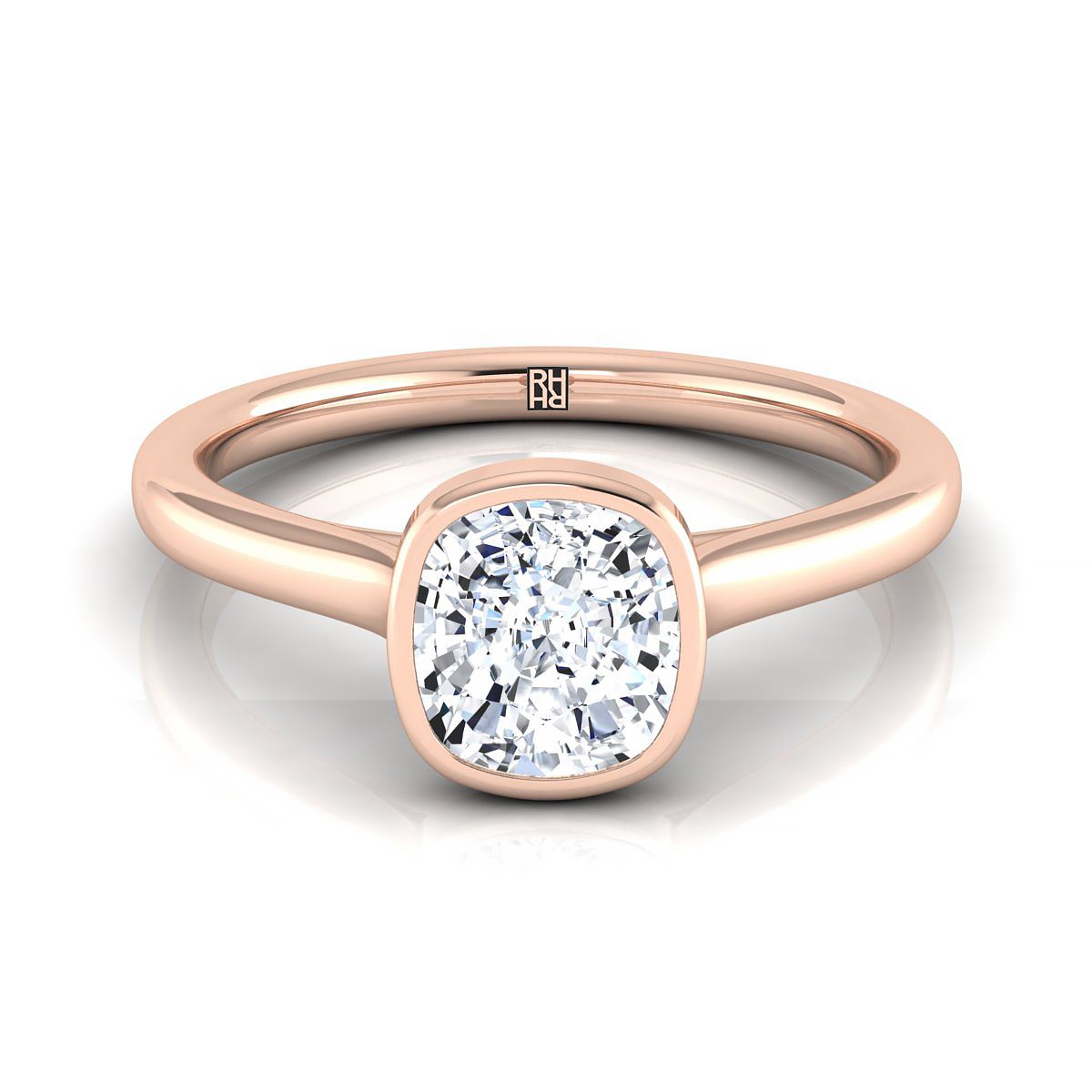 Duran Select Simple Bezel Solitaire Cushion Cut Lab Diamond Engagement Ring in 14K Rose Gold | RockHer