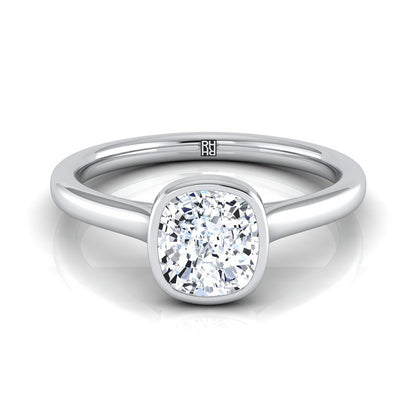 Simple Bezel Solitaire Cushion, in Platinum | RockHer