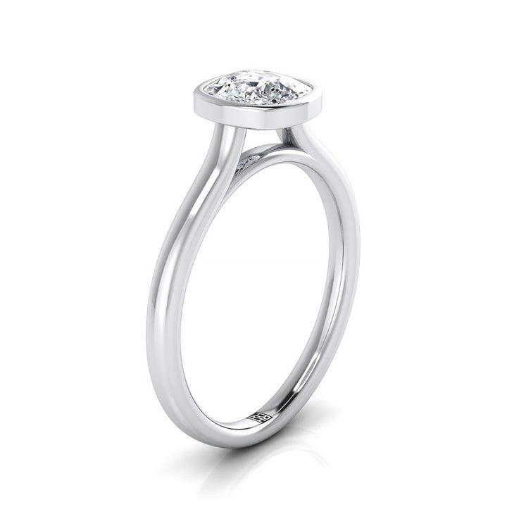 Duran Select Simple Bezel Solitaire Cushion Cut Lab Diamond Engagement Ring in 18K White Gold | RockHer