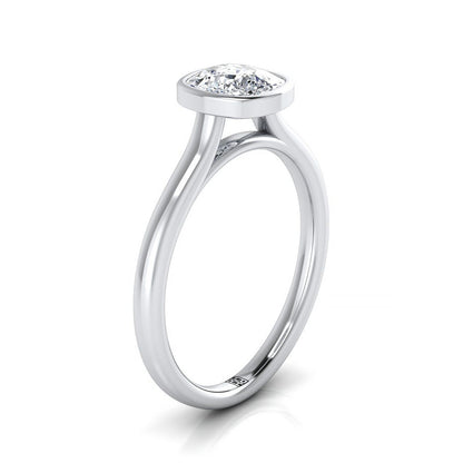 Simple Bezel Solitaire Cushion, in Platinum – side profile | RockHer