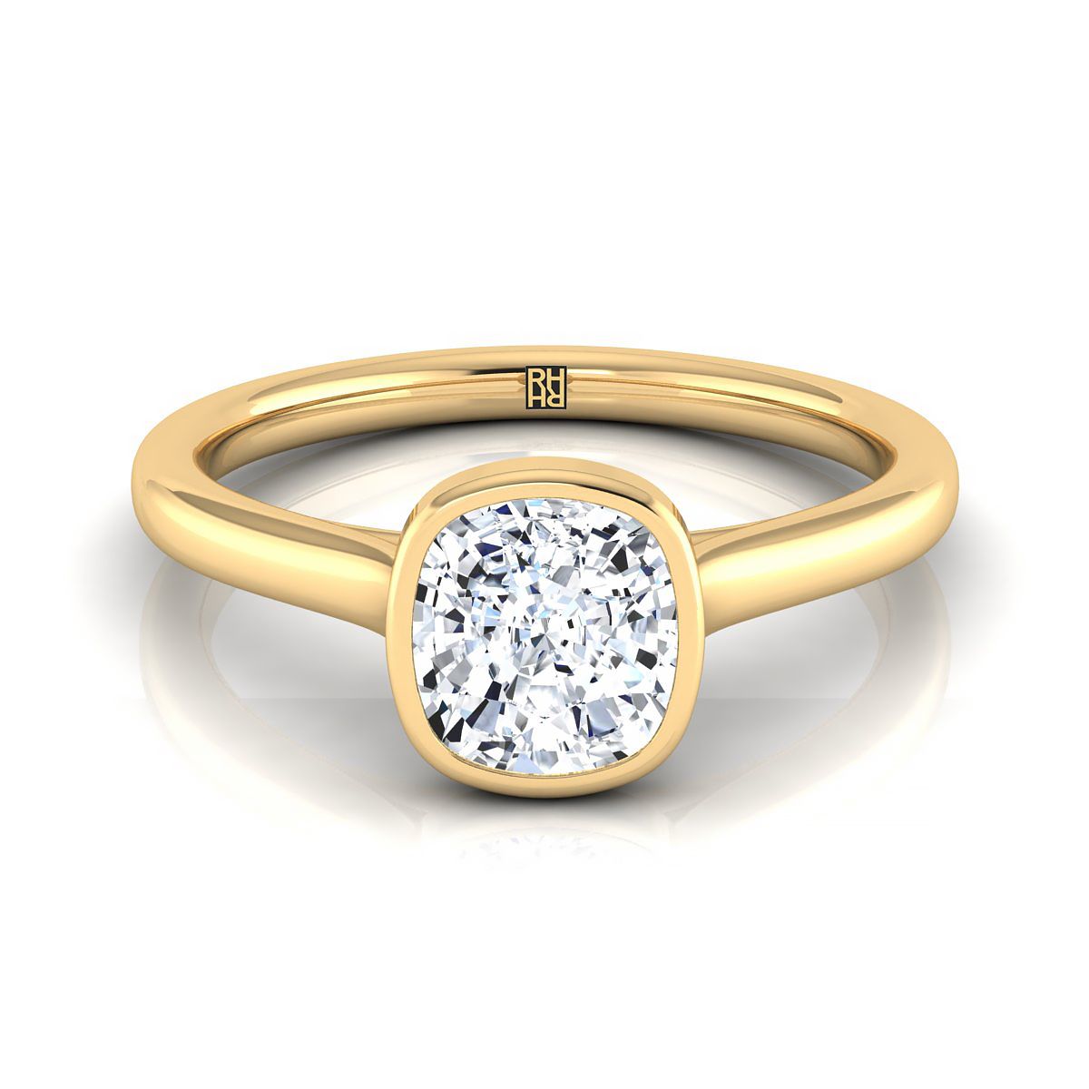 Duran Select Simple Bezel Solitaire Cushion Cut Lab Diamond Engagement Ring in 18K Yellow Gold | RockHer