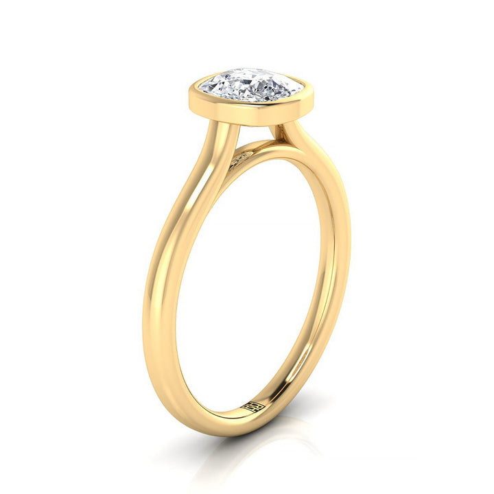 Duran Select Simple Bezel Solitaire Cushion Cut Lab Diamond Engagement Ring in 18K Yellow Gold | RockHer